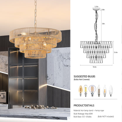 (Same as W1340P155976/L1019 - 4) 20' Modern 4 - Layer Woven Hemp Rope Chandelier, Boho Style Pendant Light, Elegant Hanging Light Fixture for Living Room, Dining Room, Bedroom (No Bulbs) - 1st Choice Furniture Direct