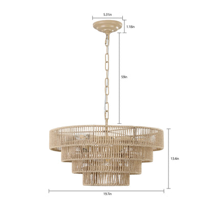 (Same as W1340P155976/L1019 - 4) 20' Modern 4 - Layer Woven Hemp Rope Chandelier, Boho Style Pendant Light, Elegant Hanging Light Fixture for Living Room, Dining Room, Bedroom (No Bulbs) - 1st Choice Furniture Direct