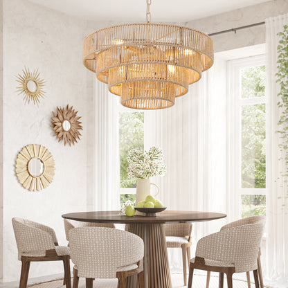 (Same as W1340P155976/L1019 - 4) 20' Modern 4 - Layer Woven Hemp Rope Chandelier, Boho Style Pendant Light, Elegant Hanging Light Fixture for Living Room, Dining Room, Bedroom (No Bulbs) - 1st Choice Furniture Direct