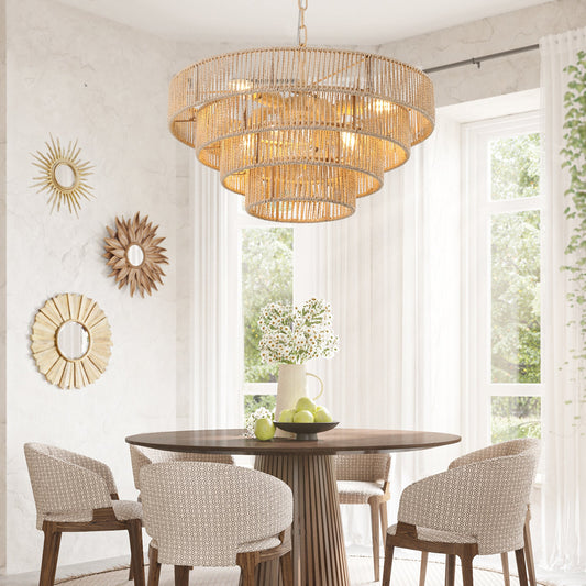 (Same as W1340P155976/L1019 - 4) 20' Modern 4 - Layer Woven Hemp Rope Chandelier, Boho Style Pendant Light, Elegant Hanging Light Fixture for Living Room, Dining Room, Bedroom (No Bulbs) - 1st Choice Furniture Direct