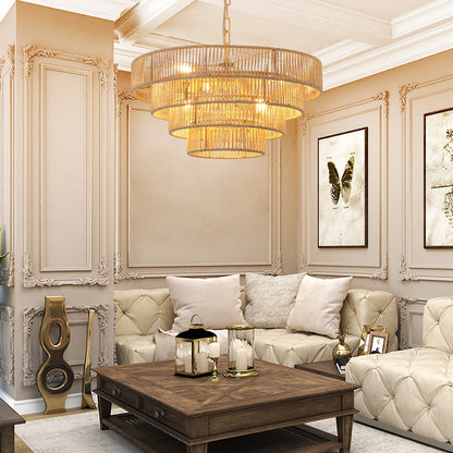 (Same as W1340P155976/L1019 - 4) 20' Modern 4 - Layer Woven Hemp Rope Chandelier, Boho Style Pendant Light, Elegant Hanging Light Fixture for Living Room, Dining Room, Bedroom (No Bulbs) - 1st Choice Furniture Direct