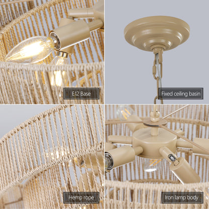 (Same as W1340P155976/L1019 - 4) 20' Modern 4 - Layer Woven Hemp Rope Chandelier, Boho Style Pendant Light, Elegant Hanging Light Fixture for Living Room, Dining Room, Bedroom (No Bulbs) - 1st Choice Furniture Direct