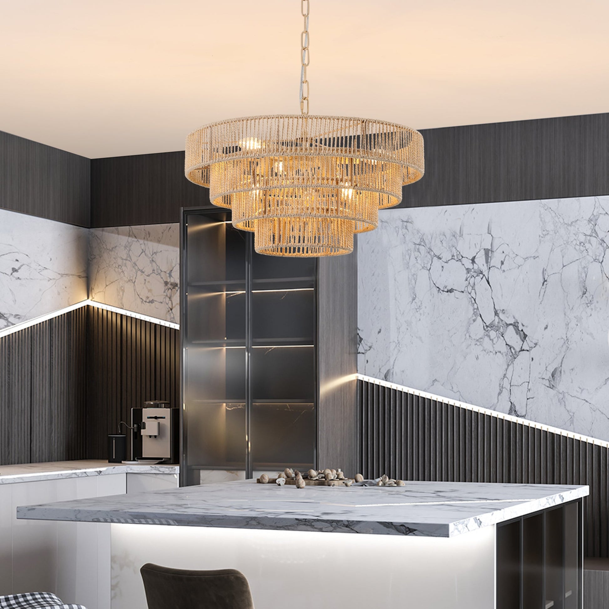 (Same as W1340P155976/L1019 - 4) 20' Modern 4 - Layer Woven Hemp Rope Chandelier, Boho Style Pendant Light, Elegant Hanging Light Fixture for Living Room, Dining Room, Bedroom (No Bulbs) - 1st Choice Furniture Direct