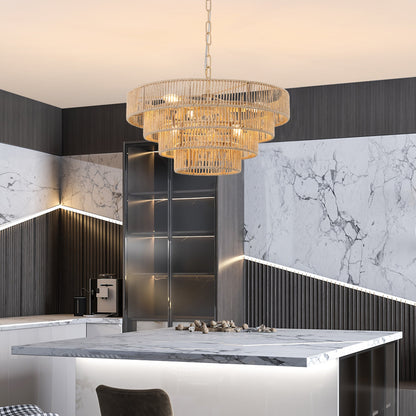 (Same as W1340P155976/L1019 - 4) 20' Modern 4 - Layer Woven Hemp Rope Chandelier, Boho Style Pendant Light, Elegant Hanging Light Fixture for Living Room, Dining Room, Bedroom (No Bulbs) - 1st Choice Furniture Direct
