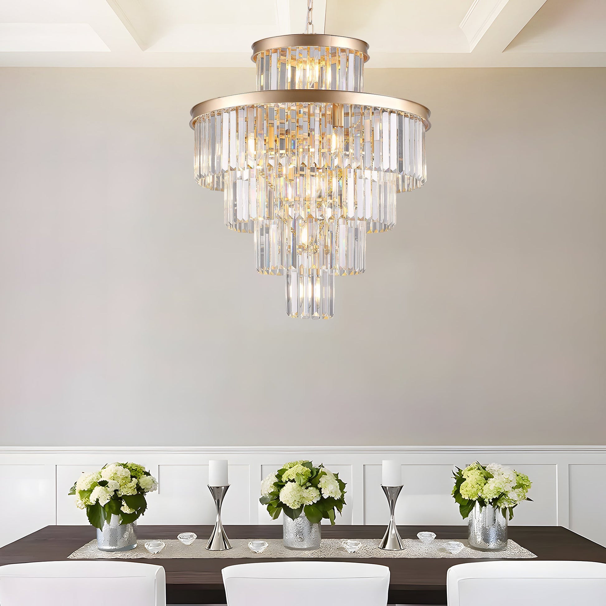 (Same as W1340P188536)Golden Luxury Crystal Chandelier Modern Chandeliers Lights Fixture Hanging Pendant Light Fixture for Dining Room Bedroom Living Room Dia 23.6 Inch - Gold - 1st Choice Furniture Direct