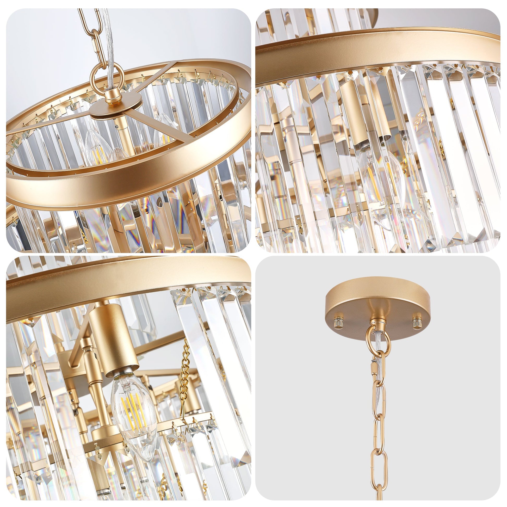 (Same as W1340P188536)Golden Luxury Crystal Chandelier Modern Chandeliers Lights Fixture Hanging Pendant Light Fixture for Dining Room Bedroom Living Room Dia 23.6 Inch - Gold - 1st Choice Furniture Direct