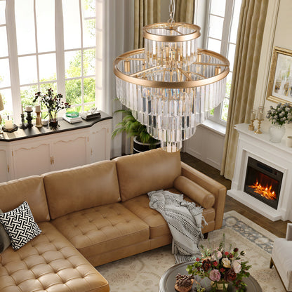 (Same as W1340P188536)Golden Luxury Crystal Chandelier Modern Chandeliers Lights Fixture Hanging Pendant Light Fixture for Dining Room Bedroom Living Room Dia 23.6 Inch - Gold - 1st Choice Furniture Direct