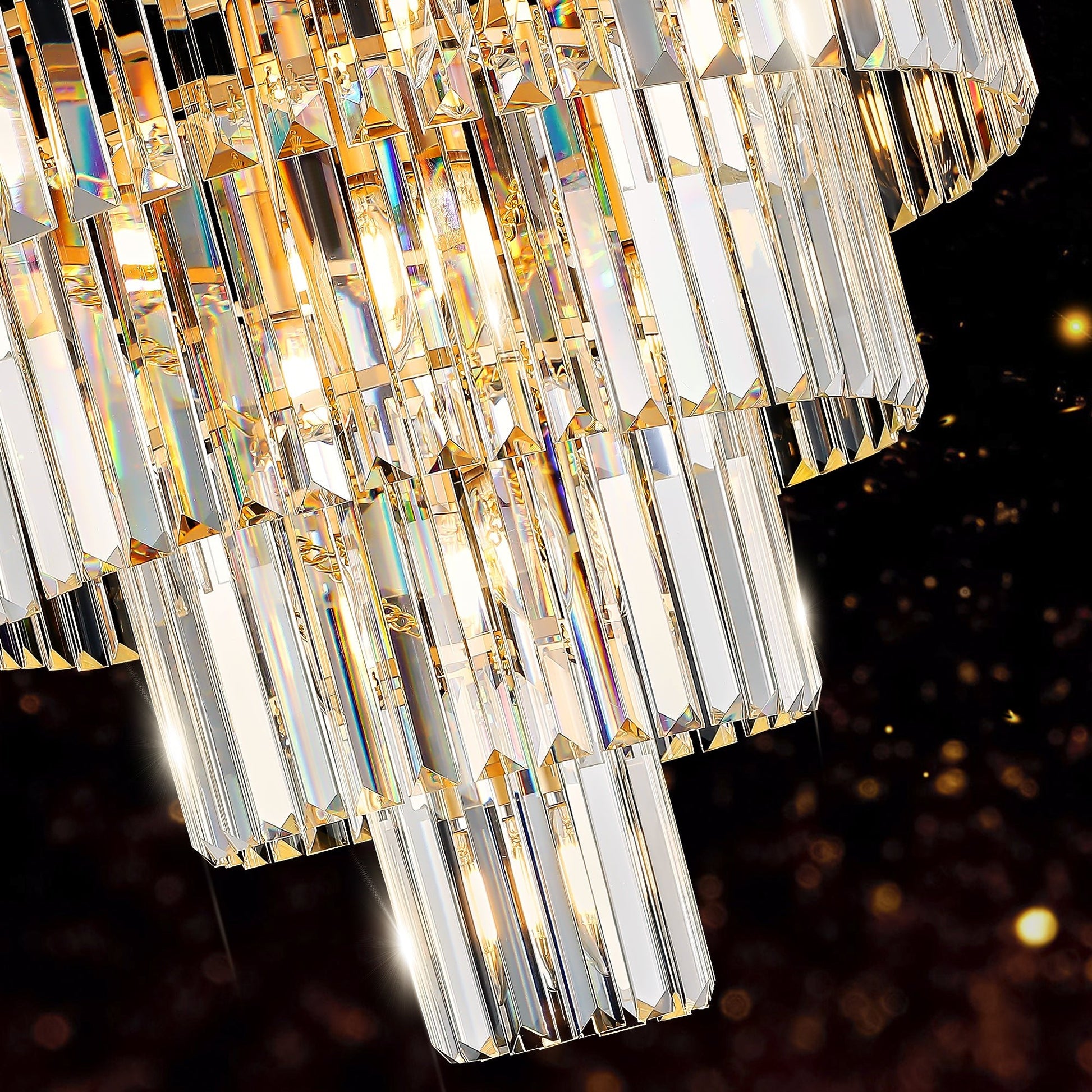 (Same as W1340P188536)Golden Luxury Crystal Chandelier Modern Chandeliers Lights Fixture Hanging Pendant Light Fixture for Dining Room Bedroom Living Room Dia 23.6 Inch - Gold - 1st Choice Furniture Direct
