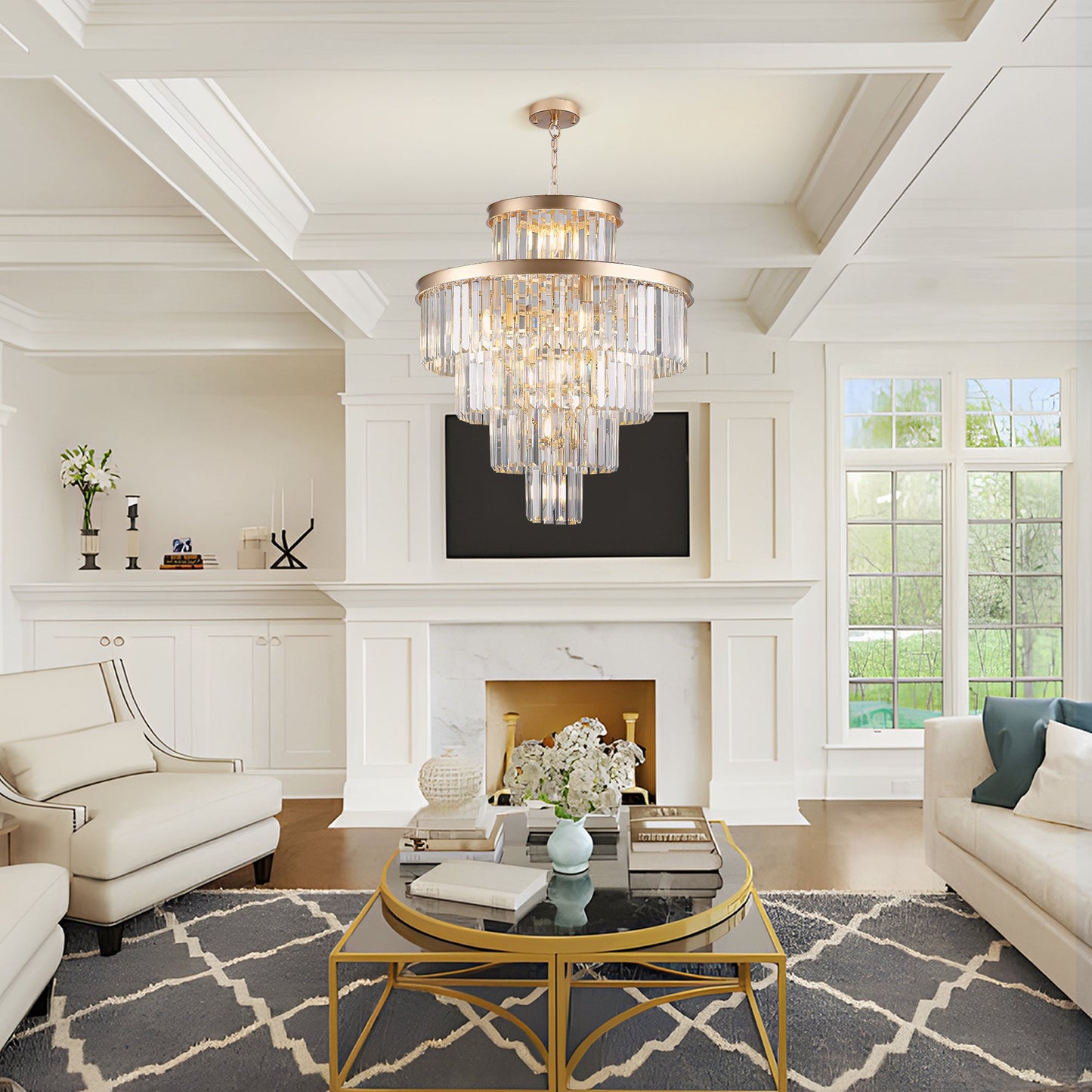 (Same as W1340P188536)Golden Luxury Crystal Chandelier Modern Chandeliers Lights Fixture Hanging Pendant Light Fixture for Dining Room Bedroom Living Room Dia 23.6 Inch - Gold - 1st Choice Furniture Direct