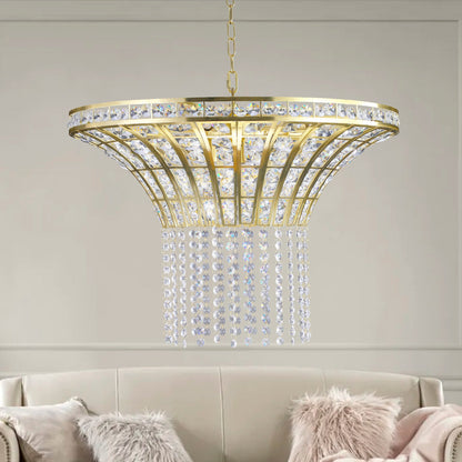 (Same as W1340P189414/L005016 - D600 - P8G) 24' Modern Crystal Round Chandelier with Gold Finish, Elegant Pendant Light with Cascading Beads, for Dining Room, Living Room, or Foyer (No Bulbs) - 1st Choice Furniture Direct