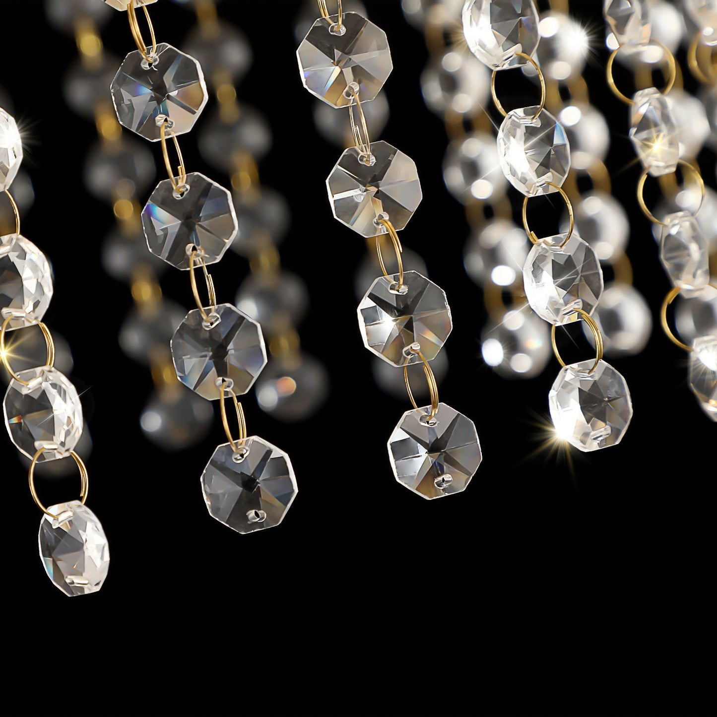 (Same as W1340P189414/L005016 - D600 - P8G) 24' Modern Crystal Round Chandelier with Gold Finish, Elegant Pendant Light with Cascading Beads, for Dining Room, Living Room, or Foyer (No Bulbs) - 1st Choice Furniture Direct
