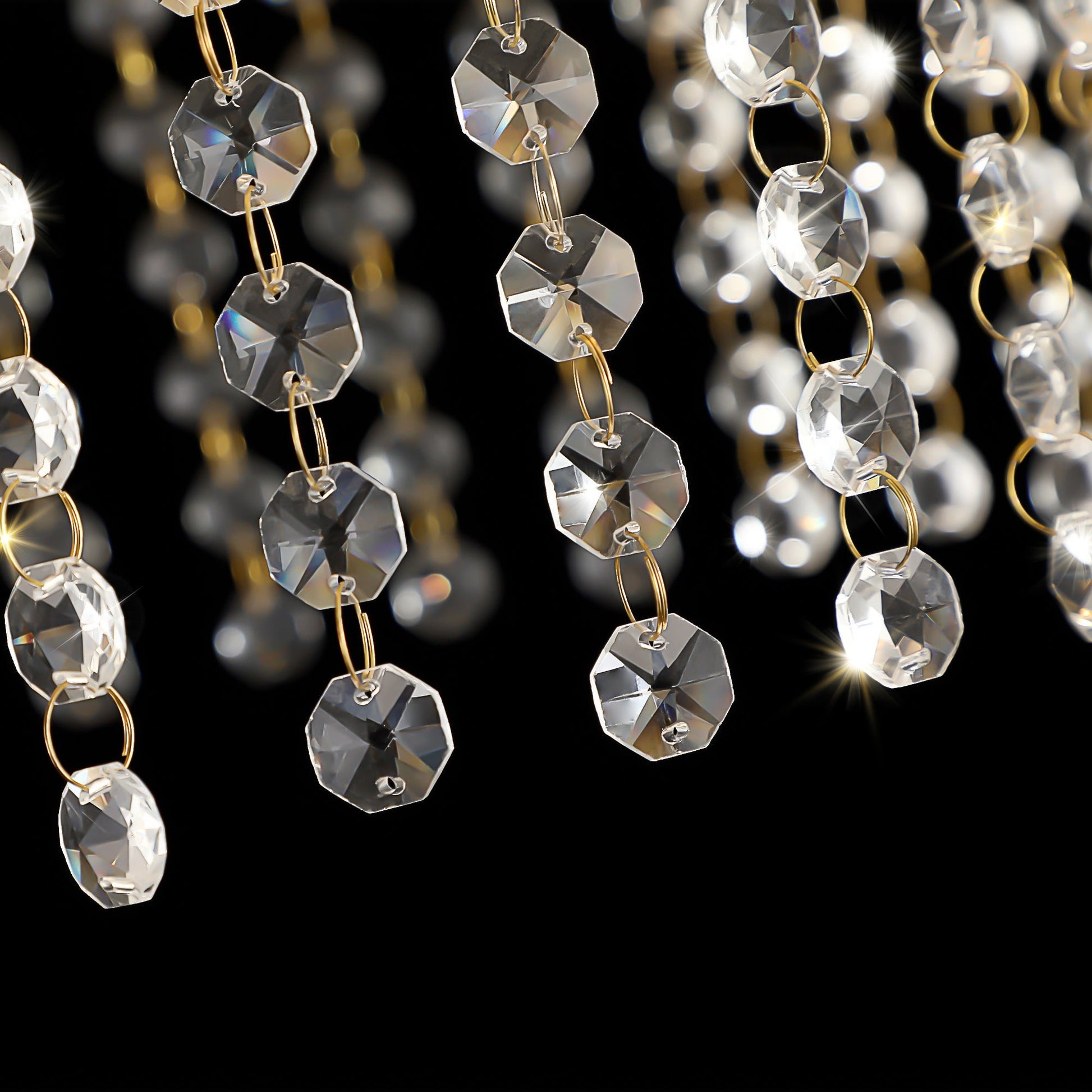 (Same as W1340P189414/L005016 - D600 - P8G) 24' Modern Crystal Round Chandelier with Gold Finish, Elegant Pendant Light with Cascading Beads, for Dining Room, Living Room, or Foyer (No Bulbs) - 1st Choice Furniture Direct