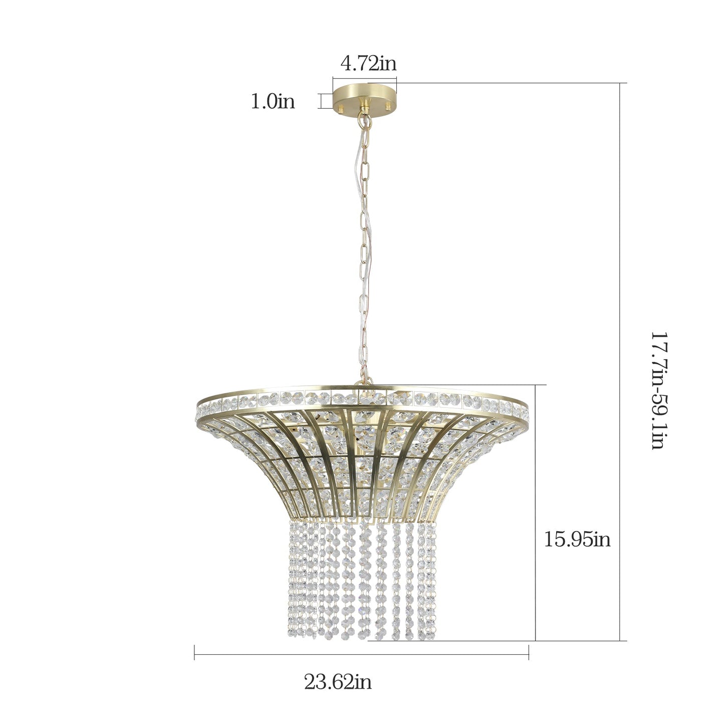 (Same as W1340P189414/L005016 - D600 - P8G) 24' Modern Crystal Round Chandelier with Gold Finish, Elegant Pendant Light with Cascading Beads, for Dining Room, Living Room, or Foyer (No Bulbs) - 1st Choice Furniture Direct