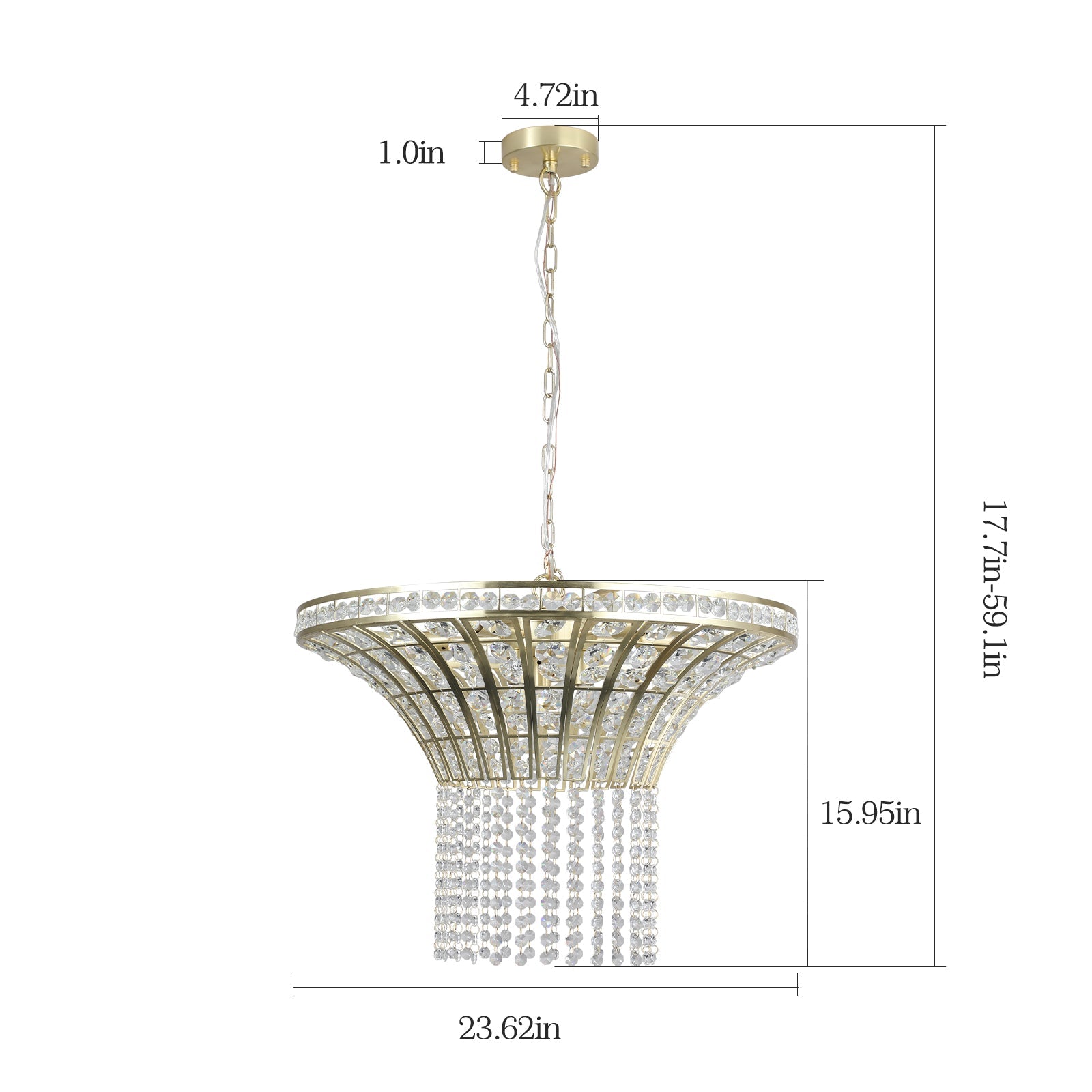 (Same as W1340P189414/L005016 - D600 - P8G) 24' Modern Crystal Round Chandelier with Gold Finish, Elegant Pendant Light with Cascading Beads, for Dining Room, Living Room, or Foyer (No Bulbs) - 1st Choice Furniture Direct