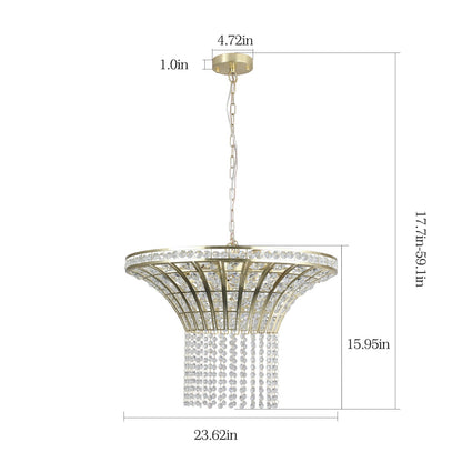 (Same as W1340P189414/L005016 - D600 - P8G) 24' Modern Crystal Round Chandelier with Gold Finish, Elegant Pendant Light with Cascading Beads, for Dining Room, Living Room, or Foyer (No Bulbs) - 1st Choice Furniture Direct