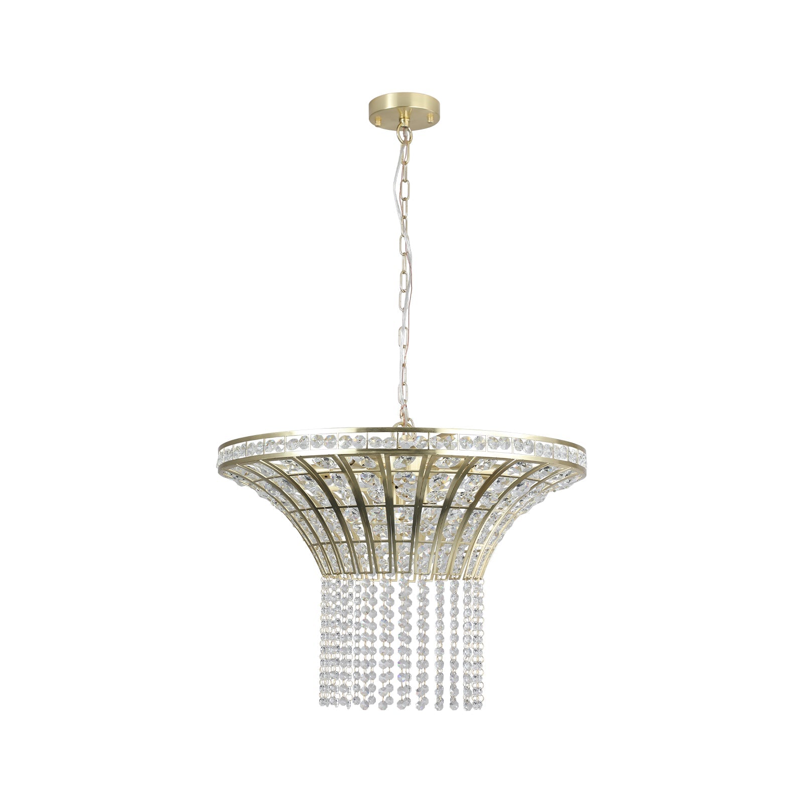 (Same as W1340P189414/L005016 - D600 - P8G) 24' Modern Crystal Round Chandelier with Gold Finish, Elegant Pendant Light with Cascading Beads, for Dining Room, Living Room, or Foyer (No Bulbs) - 1st Choice Furniture Direct