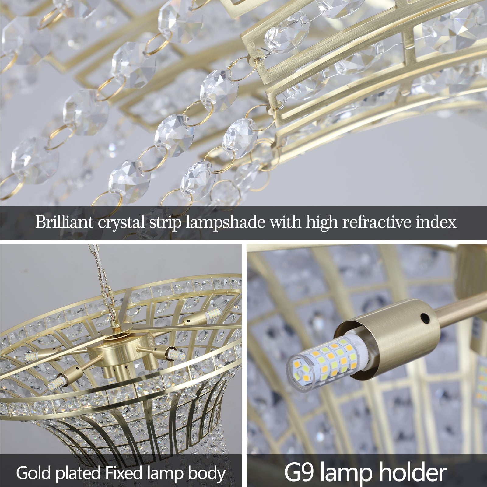 (Same as W1340P189414/L005016 - D600 - P8G) 24' Modern Crystal Round Chandelier with Gold Finish, Elegant Pendant Light with Cascading Beads, for Dining Room, Living Room, or Foyer (No Bulbs) - 1st Choice Furniture Direct