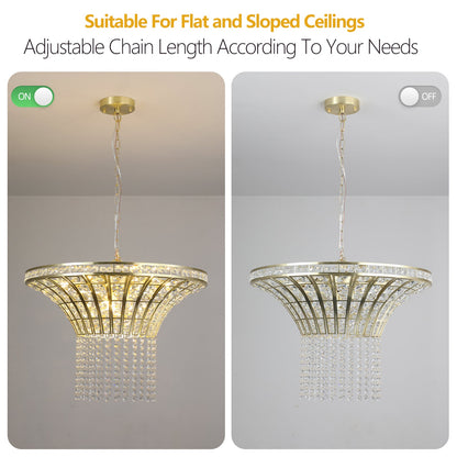 (Same as W1340P189414/L005016 - D600 - P8G) 24' Modern Crystal Round Chandelier with Gold Finish, Elegant Pendant Light with Cascading Beads, for Dining Room, Living Room, or Foyer (No Bulbs) - 1st Choice Furniture Direct