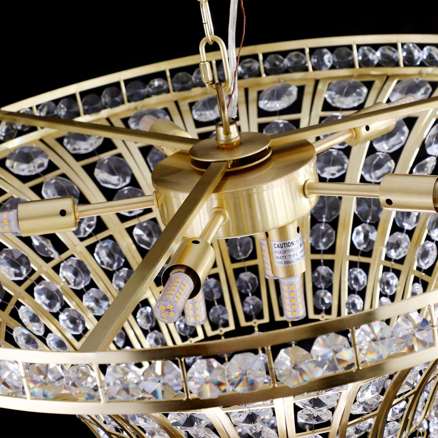 (Same as W1340P189414/L005016 - D600 - P8G) 24' Modern Crystal Round Chandelier with Gold Finish, Elegant Pendant Light with Cascading Beads, for Dining Room, Living Room, or Foyer (No Bulbs) - 1st Choice Furniture Direct