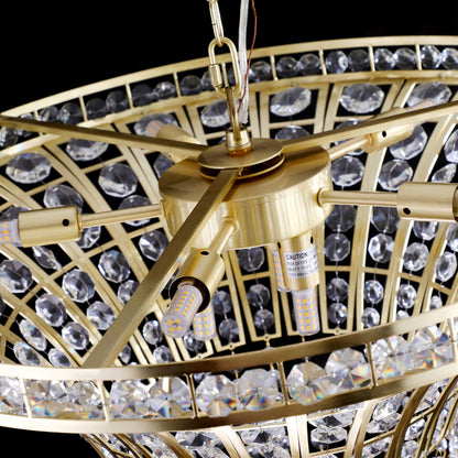 (Same as W1340P189414/L005016 - D600 - P8G) 24' Modern Crystal Round Chandelier with Gold Finish, Elegant Pendant Light with Cascading Beads, for Dining Room, Living Room, or Foyer (No Bulbs) - 1st Choice Furniture Direct