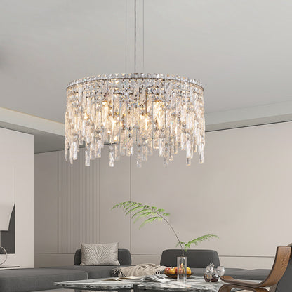 (Same as W1340P189437/L5024 - 600 - C) 24' Luxurious Round Silver Crystal Chandelier, Contemporary Rectangular Pendant Light for Dining Room, Living Room, and Grand Foyers (Bulbs Not Included) - 1st Choice Furniture Direct