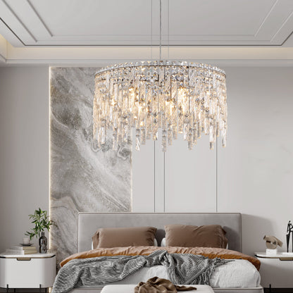 (Same as W1340P189437/L5024 - 600 - C) 24' Luxurious Round Silver Crystal Chandelier, Contemporary Rectangular Pendant Light for Dining Room, Living Room, and Grand Foyers (Bulbs Not Included) - 1st Choice Furniture Direct