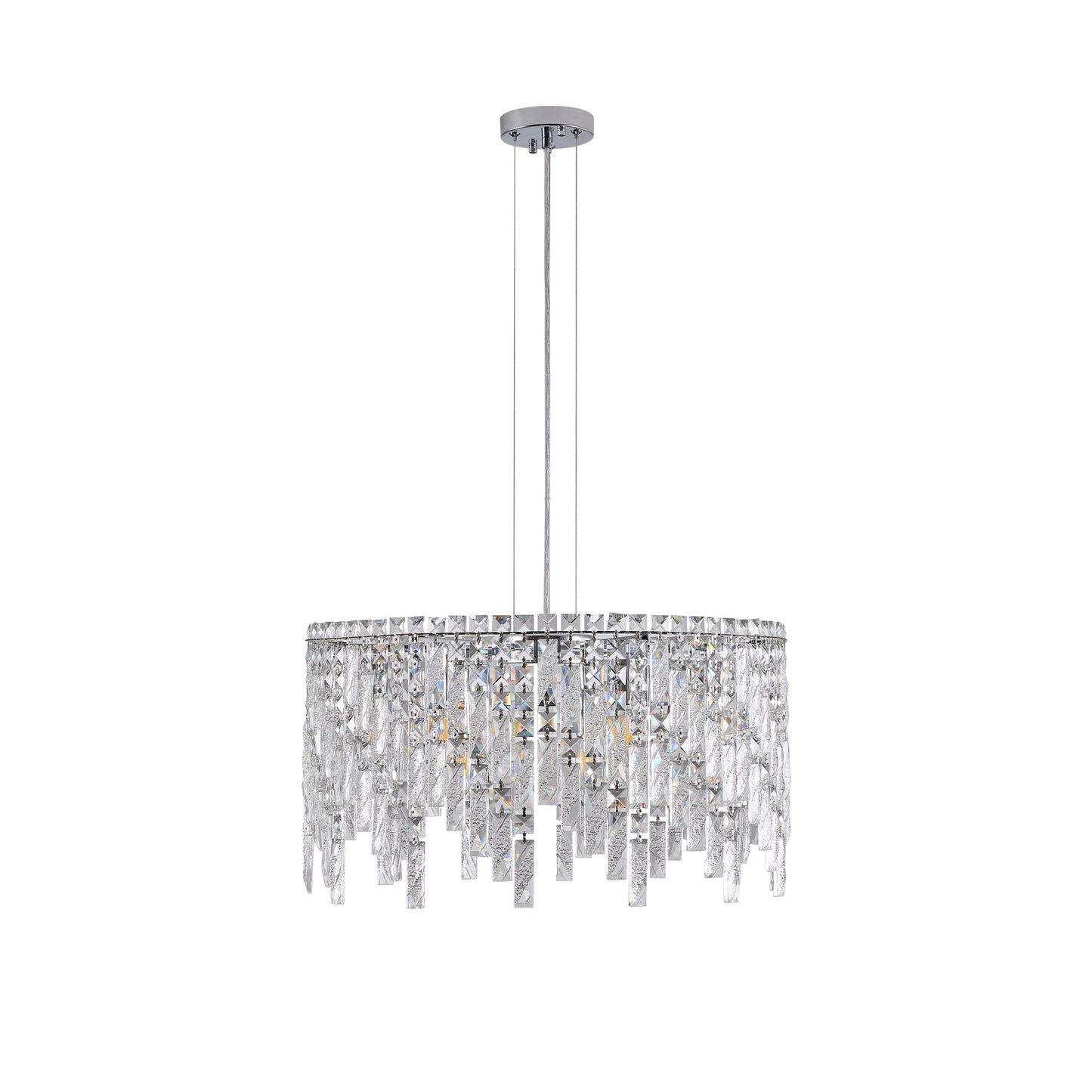 (Same as W1340P189437/L5024 - 600 - C) 24' Luxurious Round Silver Crystal Chandelier, Contemporary Rectangular Pendant Light for Dining Room, Living Room, and Grand Foyers (Bulbs Not Included) - 1st Choice Furniture Direct