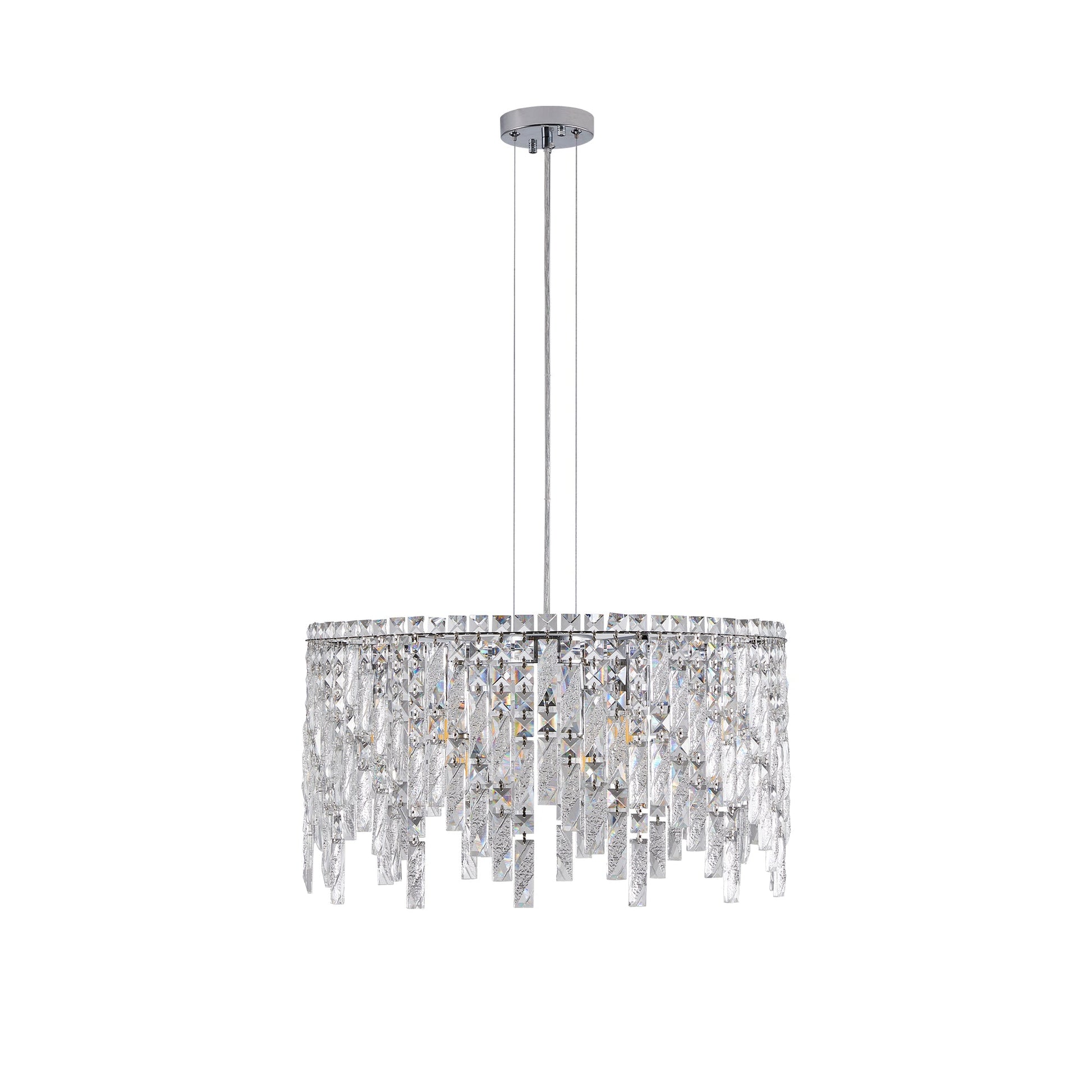 (Same as W1340P189437/L5024 - 600 - C) 24' Luxurious Round Silver Crystal Chandelier, Contemporary Rectangular Pendant Light for Dining Room, Living Room, and Grand Foyers (Bulbs Not Included) - 1st Choice Furniture Direct