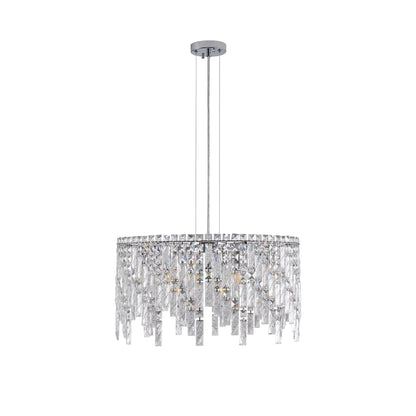 (Same as W1340P189437/L5024 - 600 - C) 24' Luxurious Round Silver Crystal Chandelier, Contemporary Rectangular Pendant Light for Dining Room, Living Room, and Grand Foyers (Bulbs Not Included) - 1st Choice Furniture Direct