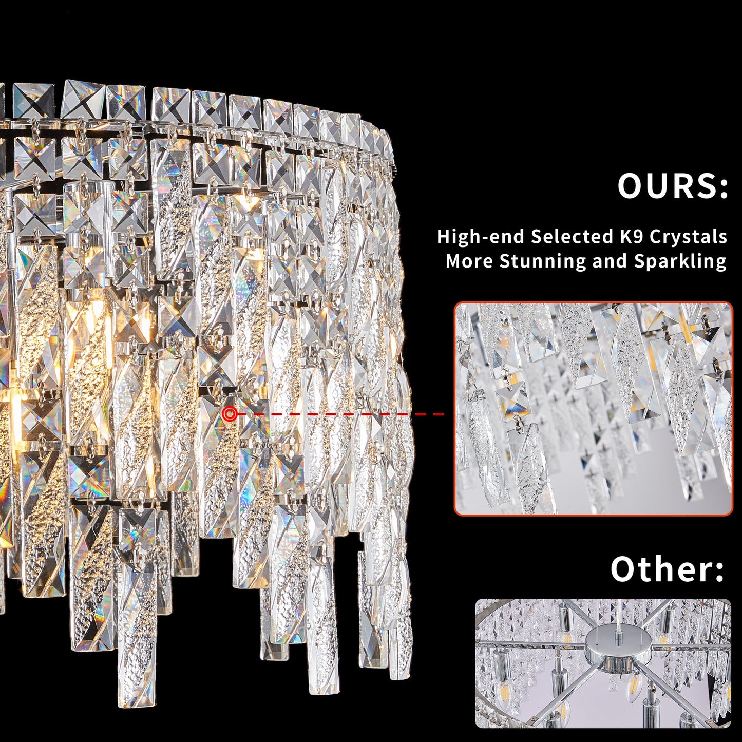 (Same as W1340P189437/L5024 - 600 - C) 24' Luxurious Round Silver Crystal Chandelier, Contemporary Rectangular Pendant Light for Dining Room, Living Room, and Grand Foyers (Bulbs Not Included) - 1st Choice Furniture Direct
