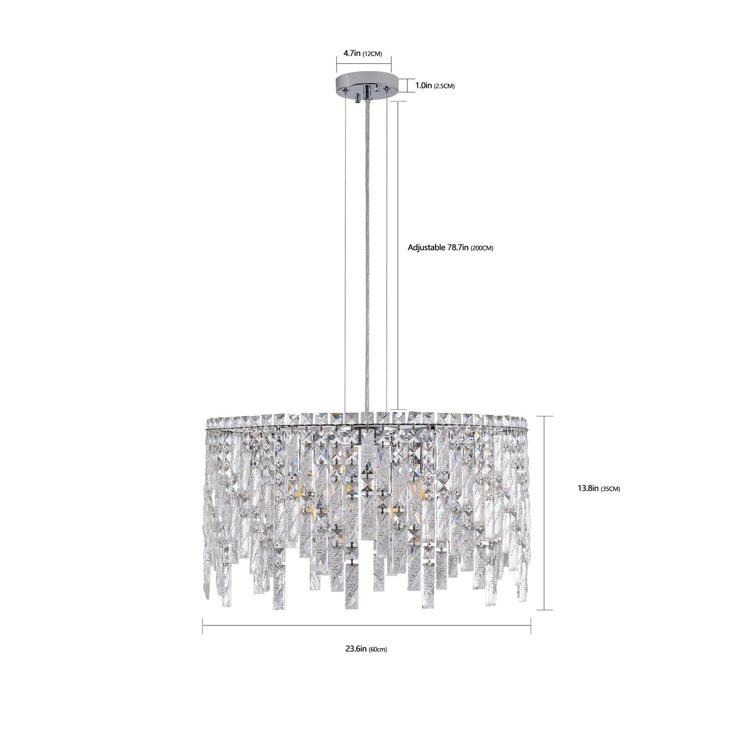 (Same as W1340P189437/L5024 - 600 - C) 24' Luxurious Round Silver Crystal Chandelier, Contemporary Rectangular Pendant Light for Dining Room, Living Room, and Grand Foyers (Bulbs Not Included) - 1st Choice Furniture Direct