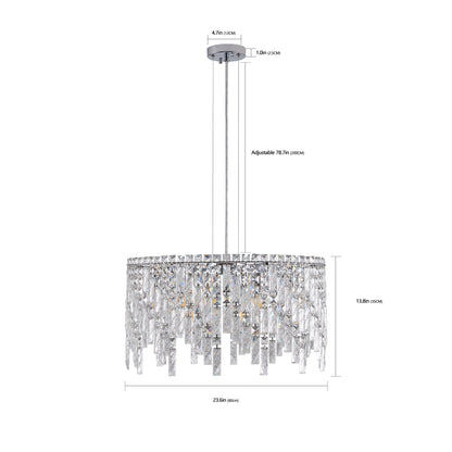 (Same as W1340P189437/L5024 - 600 - C) 24' Luxurious Round Silver Crystal Chandelier, Contemporary Rectangular Pendant Light for Dining Room, Living Room, and Grand Foyers (Bulbs Not Included) - 1st Choice Furniture Direct