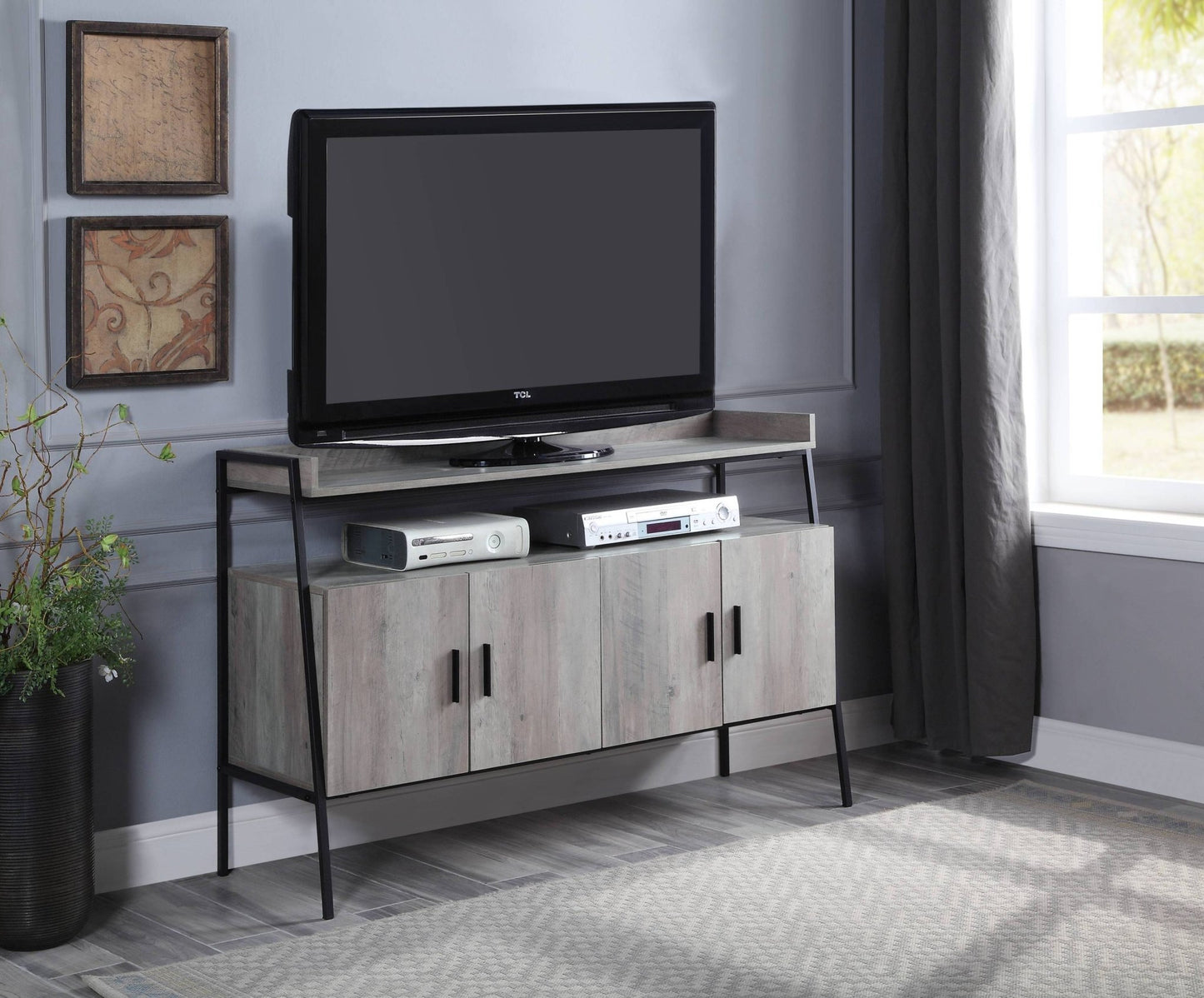 Samiya Gray Oak & Black Finish TV Stand - 1st Choice Furniture Direct