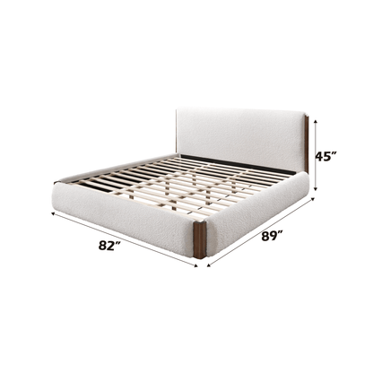 Sandro White Boucle & Walnut Finish EK Bed - 1st Choice Furniture Direct