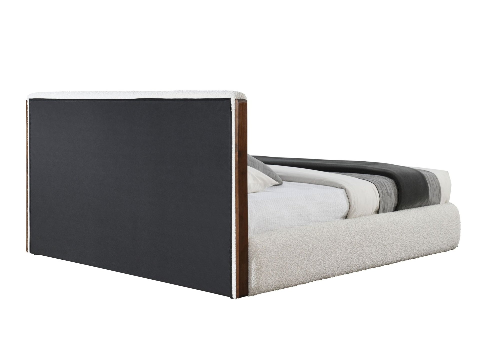 Sandro White Boucle & Walnut Finish EK Bed - 1st Choice Furniture Direct