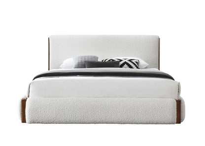 Sandro White Boucle & Walnut Finish EK Bed - 1st Choice Furniture Direct