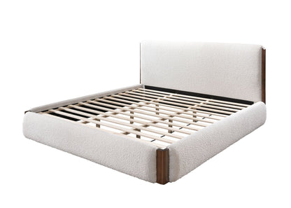 Sandro White Boucle & Walnut Finish EK Bed - 1st Choice Furniture Direct