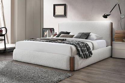 Sandro White Boucle & Walnut Finish EK Bed - 1st Choice Furniture Direct