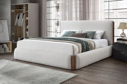 Sandro White Boucle & Walnut Finish EK Bed - 1st Choice Furniture Direct