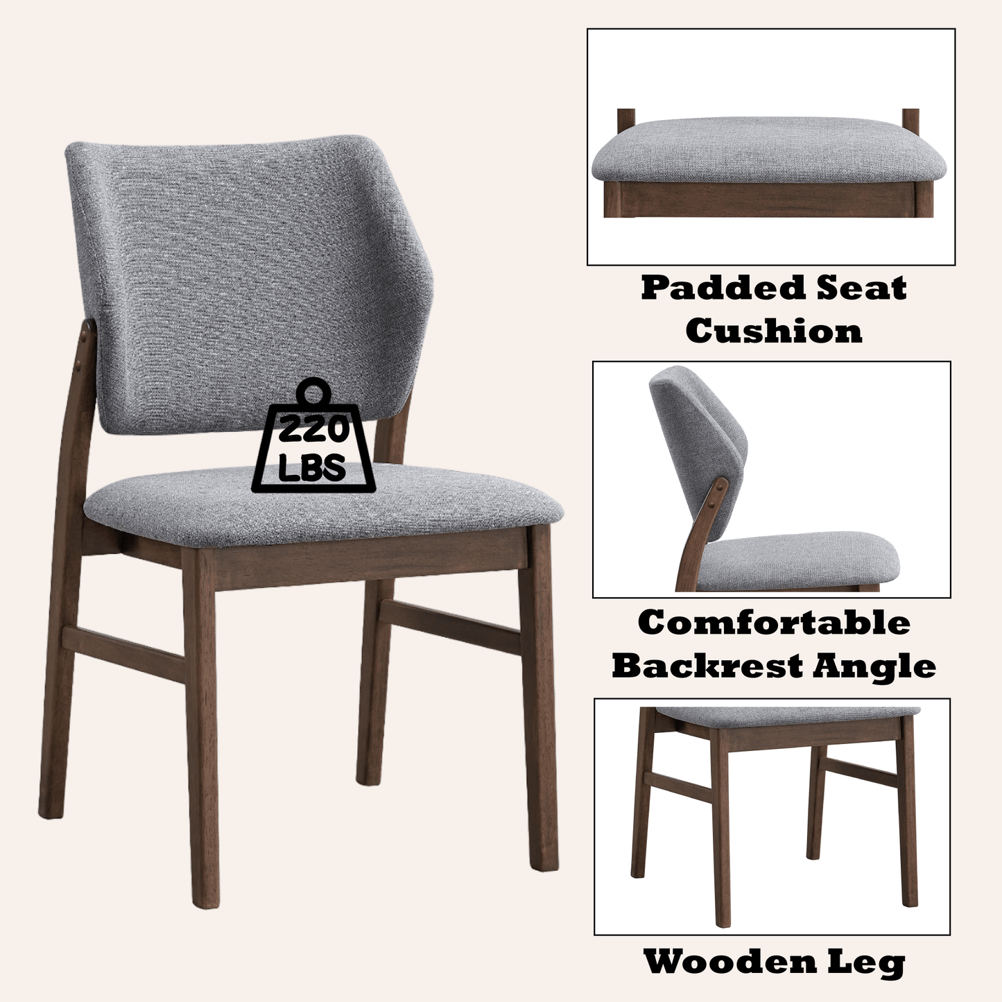 Sarha Light Gray Fabric & Walnut Finish Side Chair ( Set of 2) - 1st Choice Furniture Direct