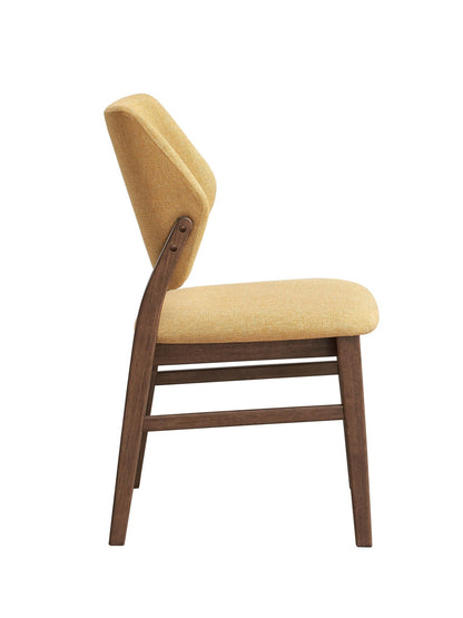 Sarha Mid-Century Modern 5-Piece Dining Set in Walnut Finish with Yellow Upholstered Chairs - 1st Choice Furniture Direct