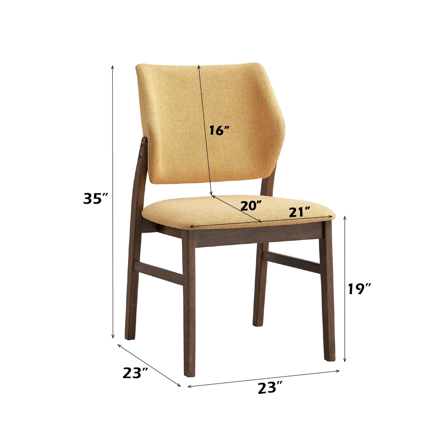 Sarha Mid-Century Modern 5-Piece Dining Set in Walnut Finish with Yellow Upholstered Chairs - 1st Choice Furniture Direct