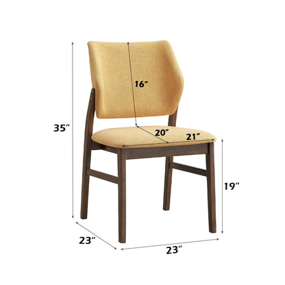 Sarha Mid-Century Modern 5-Piece Dining Set in Walnut Finish with Yellow Upholstered Chairs - 1st Choice Furniture Direct