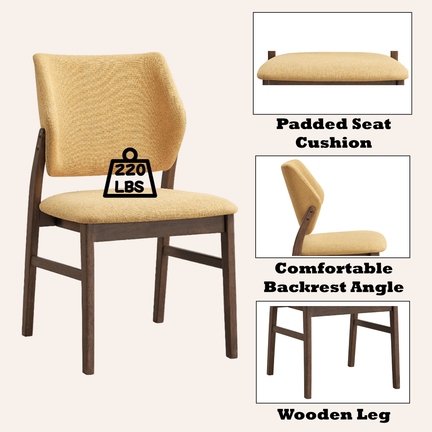 Sarha Mid-Century Modern 5-Piece Dining Set in Walnut Finish with Yellow Upholstered Chairs - 1st Choice Furniture Direct