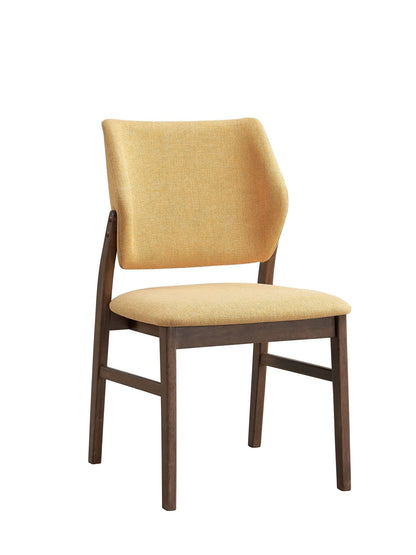 Sarha Mid-Century Modern 5-Piece Dining Set in Walnut Finish with Yellow Upholstered Chairs - 1st Choice Furniture Direct