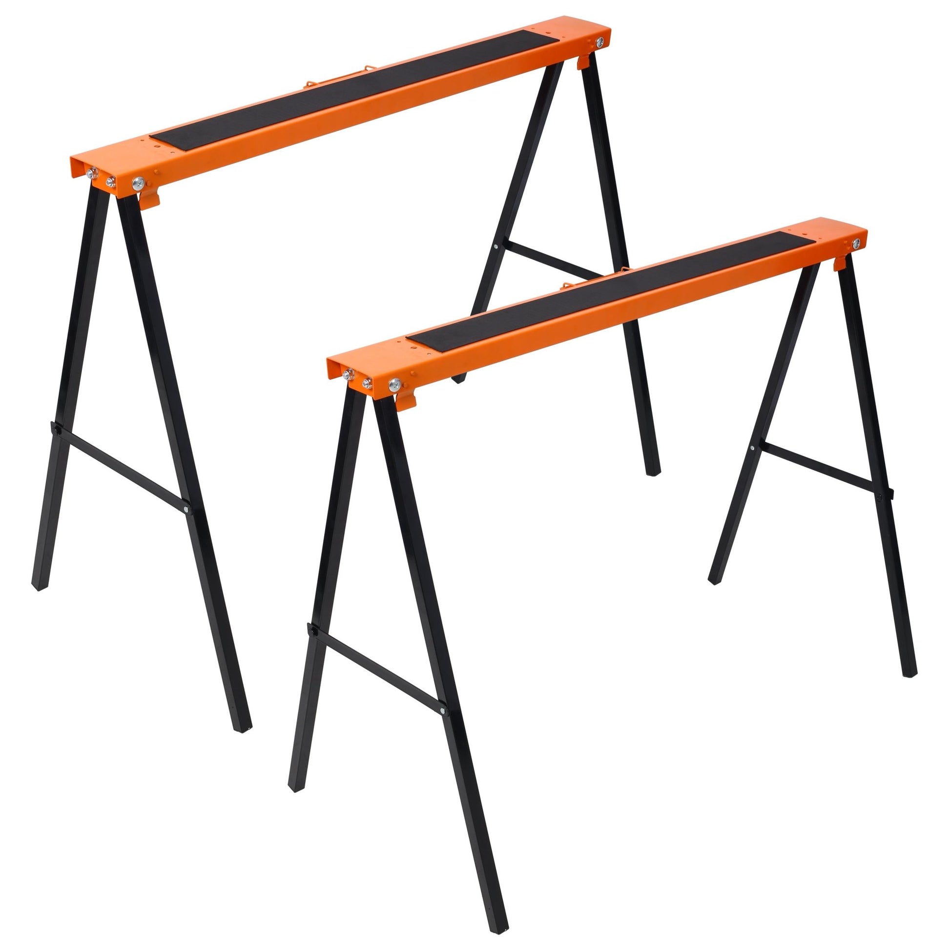 Saw Horses 2 Pack, Folding Portable Work Horse with Fast Open Legs, Convenient Handle, Heavy Duty Steel Sawhorse for Garage, Workshop, Fully Assembled,orange+black color - 1st Choice Furniture Direct