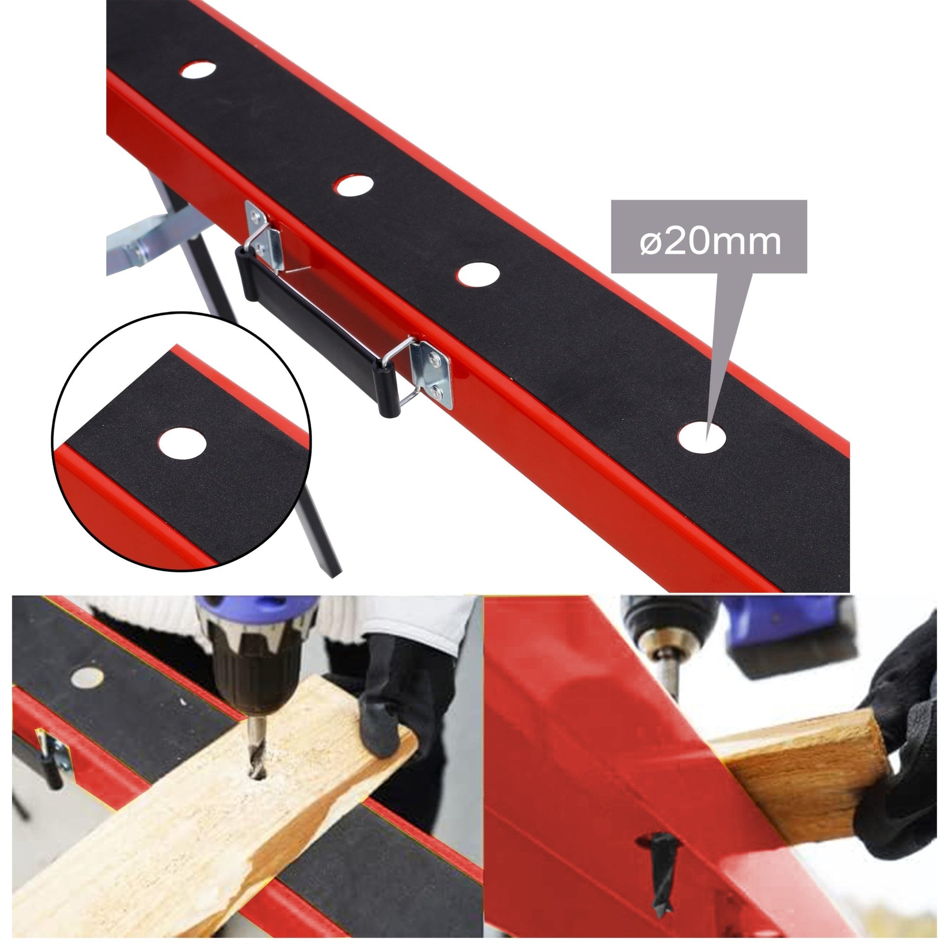 Saw Horses 2 Pack, Folding Portable Work Horse with Fast Open Legs, Convenient Handle, Heavy Duty Steel Sawhorse for Garage, Workshop, Fully Assembled,red+black color - 1st Choice Furniture Direct