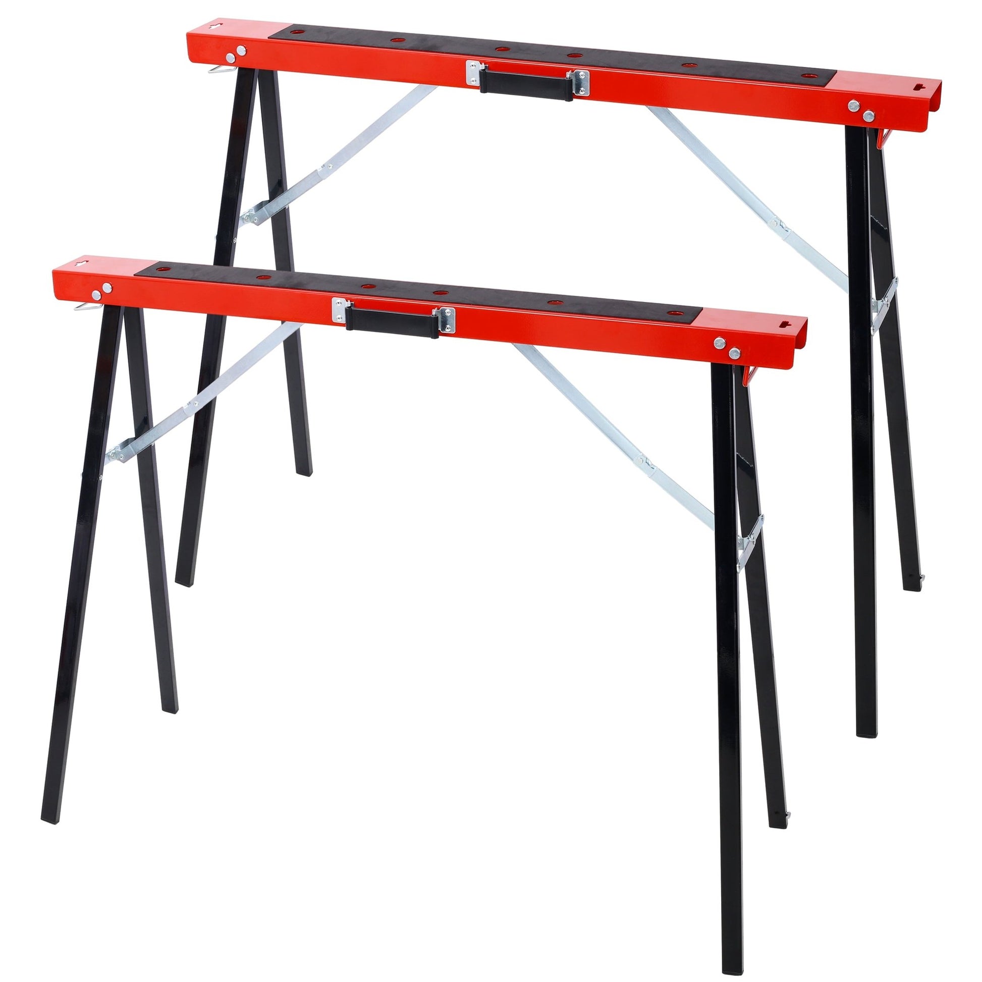 Saw Horses 2 Pack, Folding Portable Work Horse with Fast Open Legs, Convenient Handle, Heavy Duty Steel Sawhorse for Garage, Workshop, Fully Assembled,red+black color - 1st Choice Furniture Direct