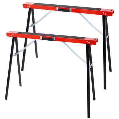Saw Horses 2 Pack, Folding Portable Work Horse with Fast Open Legs, Convenient Handle, Heavy Duty Steel Sawhorse for Garage, Workshop, Fully Assembled,red+black color - 1st Choice Furniture Direct