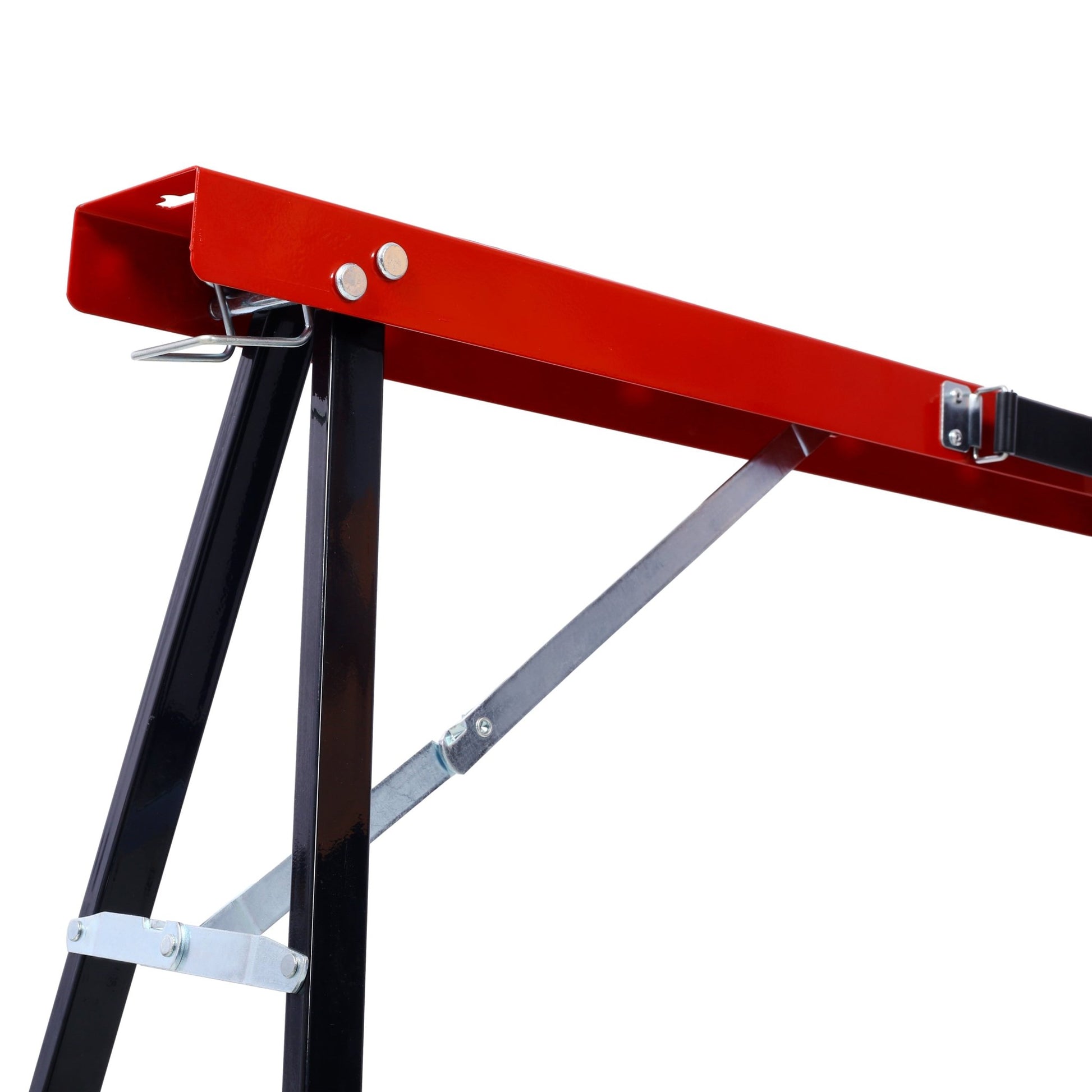 Saw Horses 2 Pack, Folding Portable Work Horse with Fast Open Legs, Convenient Handle, Heavy Duty Steel Sawhorse for Garage, Workshop, Fully Assembled,red+black color - 1st Choice Furniture Direct